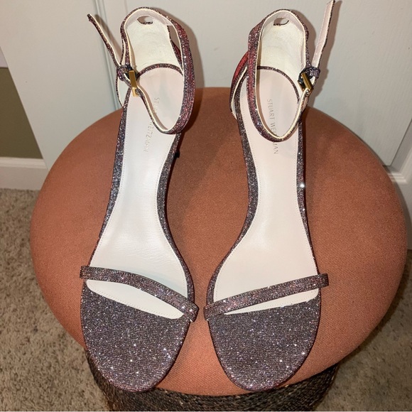 STUART WEITZMAN Heels SANDALS Glitter CRYSTAL Wine NUDIST - Sz 10 M Spain NEW! - Picture 12 of 16